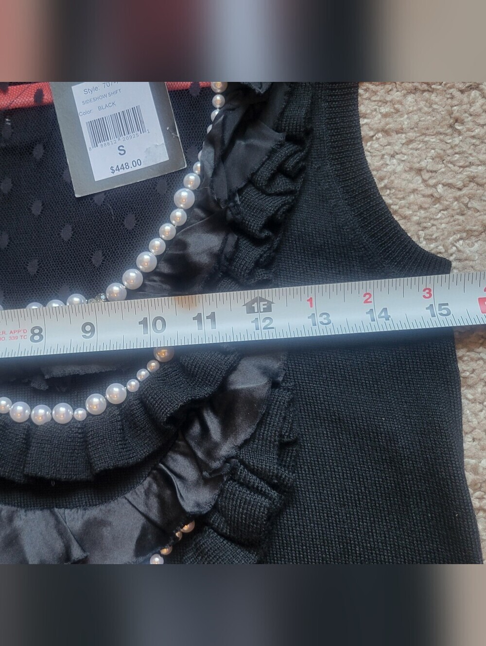 Nanette Lepore Black Dress with Faux Pearl Necklace Detail 100% Wool - Picture 4 of 12